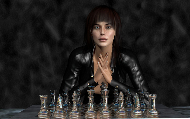Обои картинки фото 3д, графика, people, люди, шахматы, девушка