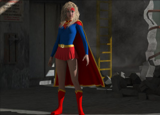 Картинка 3д+графика fantasy+ фантазия девушка плащ супермен взгляд