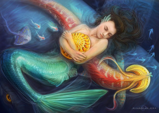 Картинка фэнтези русалки рыбы море ракушка девушка русалка арт