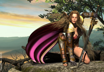 Картинка 3д+графика amazon+ амазонки накидка девушка меч