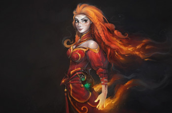 Картинка фэнтези магия арт девушка взгляд волосы рыжая лицо веснушки огонь