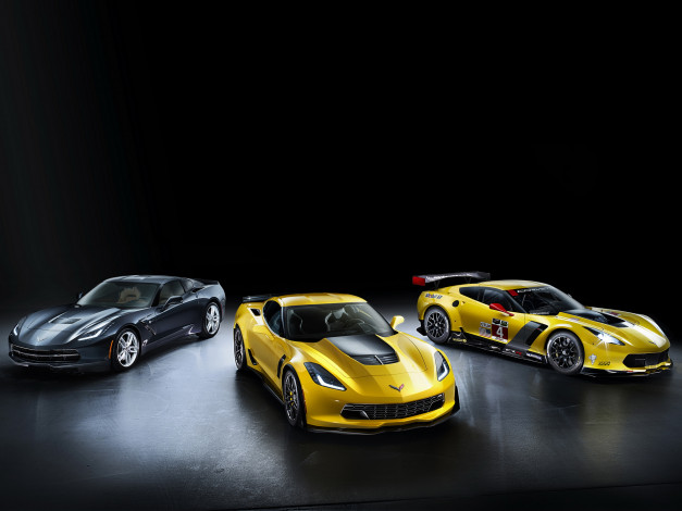 Обои картинки фото автомобили, corvette, c7, желтый, 2013