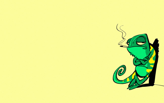 Обои картинки фото рисованные, минимализм, сигарета, зеленый, chameleon, серьезный, хамелеон