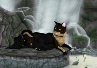 Картинка рисованное животные +коты водопад коты