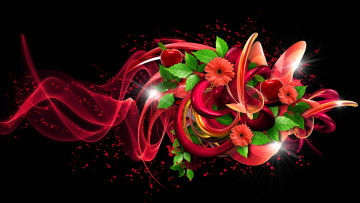 Картинка разное компьютерный+дизайн фон яблоки цветы листья объем коллаж