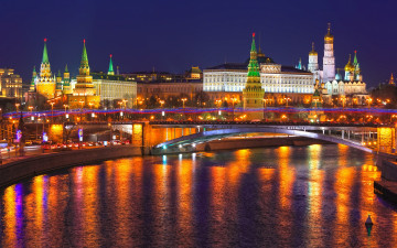 Картинка города москва+ россия moscow russia kremlin city москва кремль ночь огни река отражение