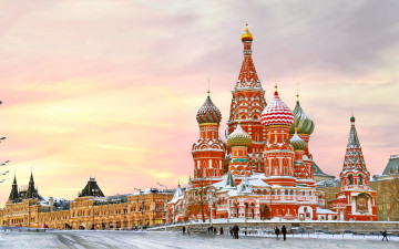 Картинка города москва+ россия площадь снег city kremlin russia зима москва moscow собор василия блаженного кремль