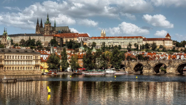 Обои картинки фото города, прага , Чехия, река, влтава, мост