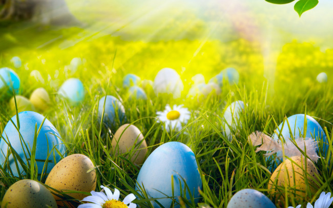 Обои картинки фото праздничные, пасха, лучи, яйца, заяц, весна, свет
