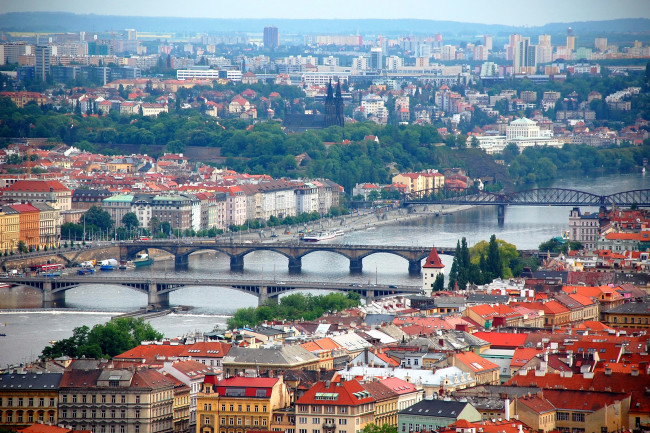Обои картинки фото города, прага , Чехия, река, влтава, мосты