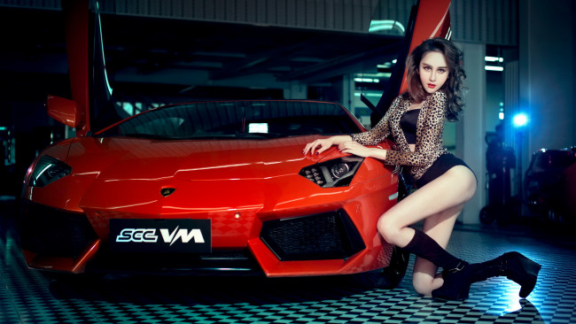 Обои картинки фото автомобили, -авто с девушками, азиатка, автомобиль, фон, взгляд, девушка