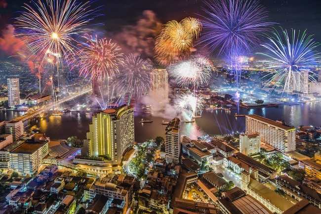 Обои картинки фото bangkok new year 2016, города, бангкок , таиланд, ночь, фейерверк