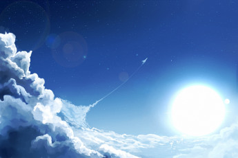 обоя векторная графика, природа , nature, небо, облака, самолёт, солнце
