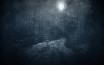 Картинка рисованное природа лес луна ночь