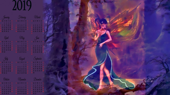 Обои картинки фото календари, фэнтези, девушка, фея, крылья, лес, дерево