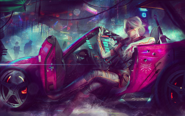 Обои картинки фото видео игры, cyberpunk 2077, девушка, фон, автомобиль