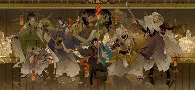 Обои картинки фото аниме, touken ranbu, танец, мечей