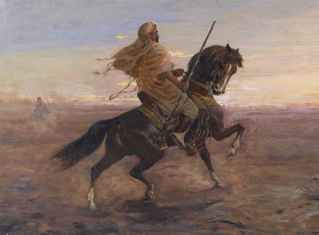 Обои картинки фото рисованные, otto, pilny, арабский, всадник, в, пустыне