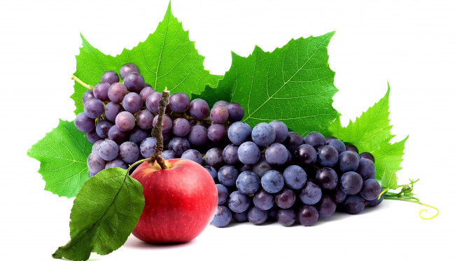 Обои картинки фото еда, фрукты, ягоды, яблоко, листья, гроздь, ягода