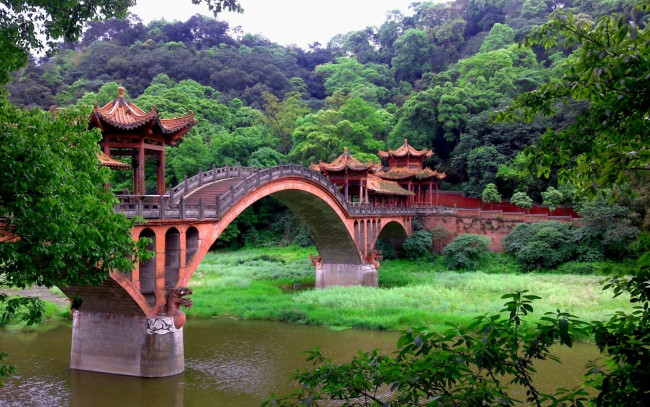 Обои картинки фото города, мосты, в, джунглях, мостик, китайский