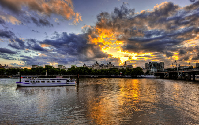 Обои картинки фото города, лондон, великобритания, темза, рассвет, река