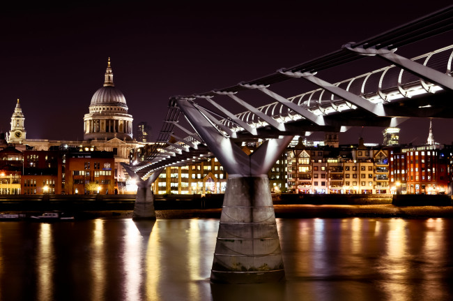 Обои картинки фото города, лондон, великобритания, hdr, река, мост, темза, ночь