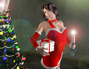 Картинка 3д графика holidays праздники девушка подарок свеча ель