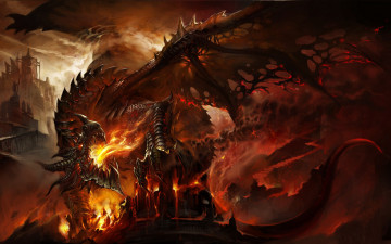 Картинка фэнтези драконы огонь дракон крылья гнев