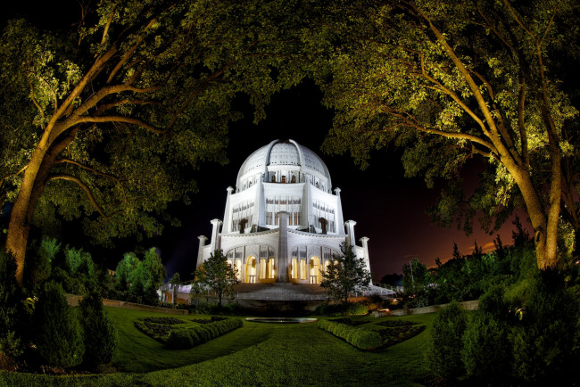 Обои картинки фото baha`i temple, города, - буддийские и другие храмы, парк, ночь, храм, газон