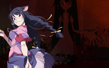 Картинка аниме bakemonogatari взгляд фон девушка