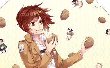 Картинка аниме shingeki+no+kyojin фон взгляд девушка