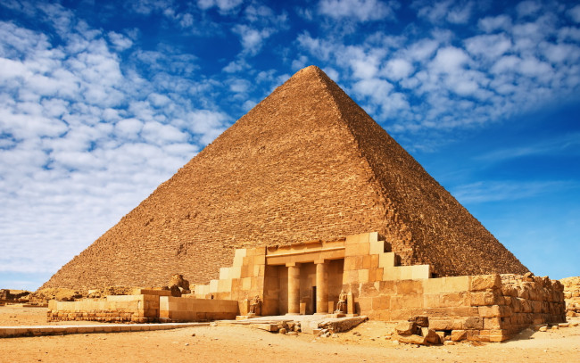 Обои картинки фото города, - исторические,  архитектурные памятники, колонны, облака, небо, пирамида, египет