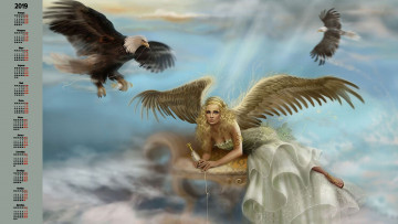 Картинка календари фэнтези взгляд женщина крылья птица