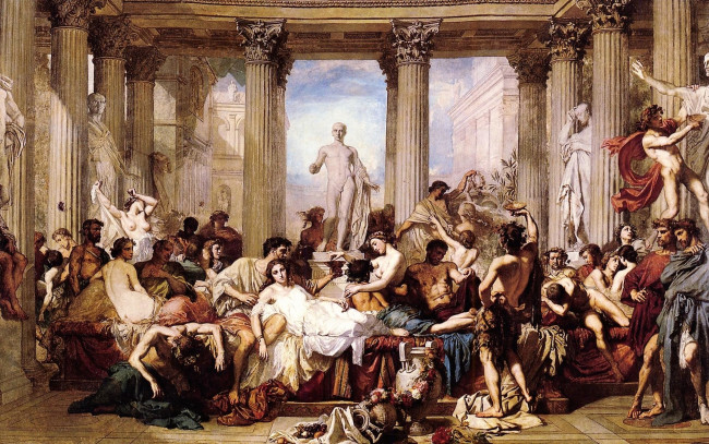 Обои картинки фото the romans of the decadence, рисованное, thomas couture, люди, пир