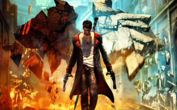 Картинка видео+игры devil+may+cry+5 парень демон оружие крылья город