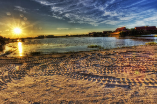 Обои картинки фото природа, восходы, закаты, солнце, песок, берег