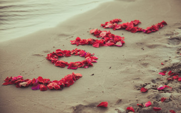 Картинка праздничные день+святого+валентина +сердечки +любовь романтика песок лепестки пляж любовь sea beach sand petals sweet love romantic