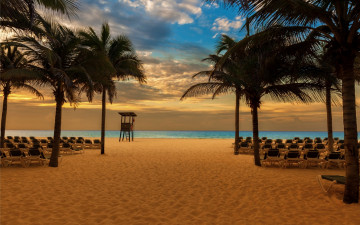 Картинка природа тропики tropical море sand paradise песок shore пляж берег sea beach шезлонги солнце пальмы