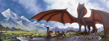 Картинка фэнтези драконы дракон гора фон