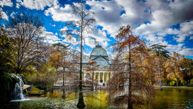 Обои картинки фото palacio de cristal,  el retiro,  madrid, города, мадрид , испания, простор