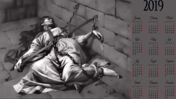 Картинка календари фэнтези девушка цепь тюрьма стена кирпич