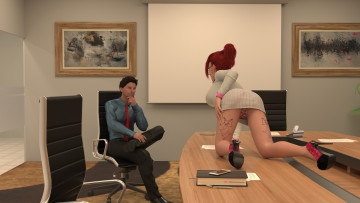 Картинка 3д+графика люди+ people девушка мужчина фон флирт тату офис