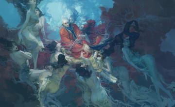 Картинка фэнтези люди мужчина фон девушки кимоно