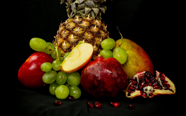 Обои картинки фото еда, фрукты,  ягоды, ананас, манго, гранат, виноград