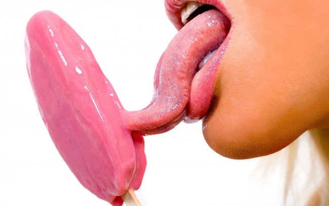 Обои картинки фото разное, губы, мороженое, язык