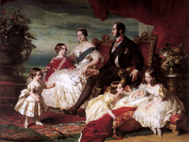 Обои картинки фото queen, victoria, prince, albert, and, children, by, franz, xaver, winterhalter, рисованные