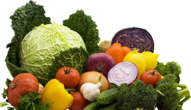 Обои картинки фото еда, овощи, лук, огурцы, лимоны, помидоры, томаты, капуста, зелень