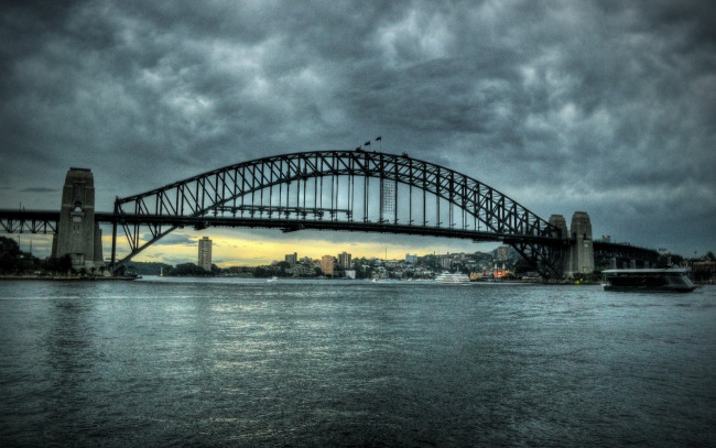 Обои картинки фото города, сидней, австралия, мост, река, облака