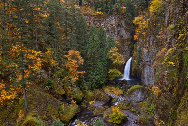 Обои картинки фото природа, водопады, лес, осень, вода, поток, горы