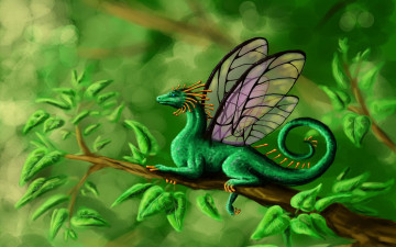 Картинка фэнтези драконы крылья ветка листья